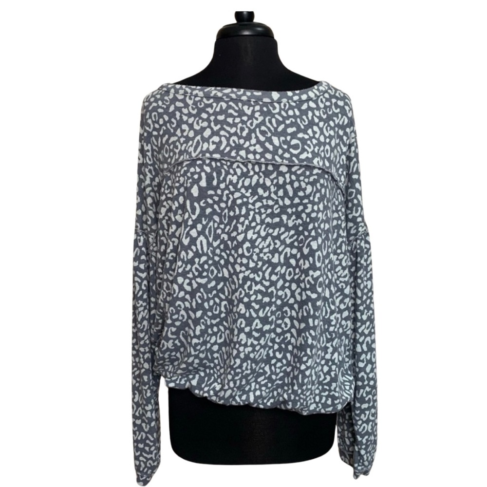 Peyton Jensen Animal Print Sweatshirt Ruffle Evereve Gray Top Large